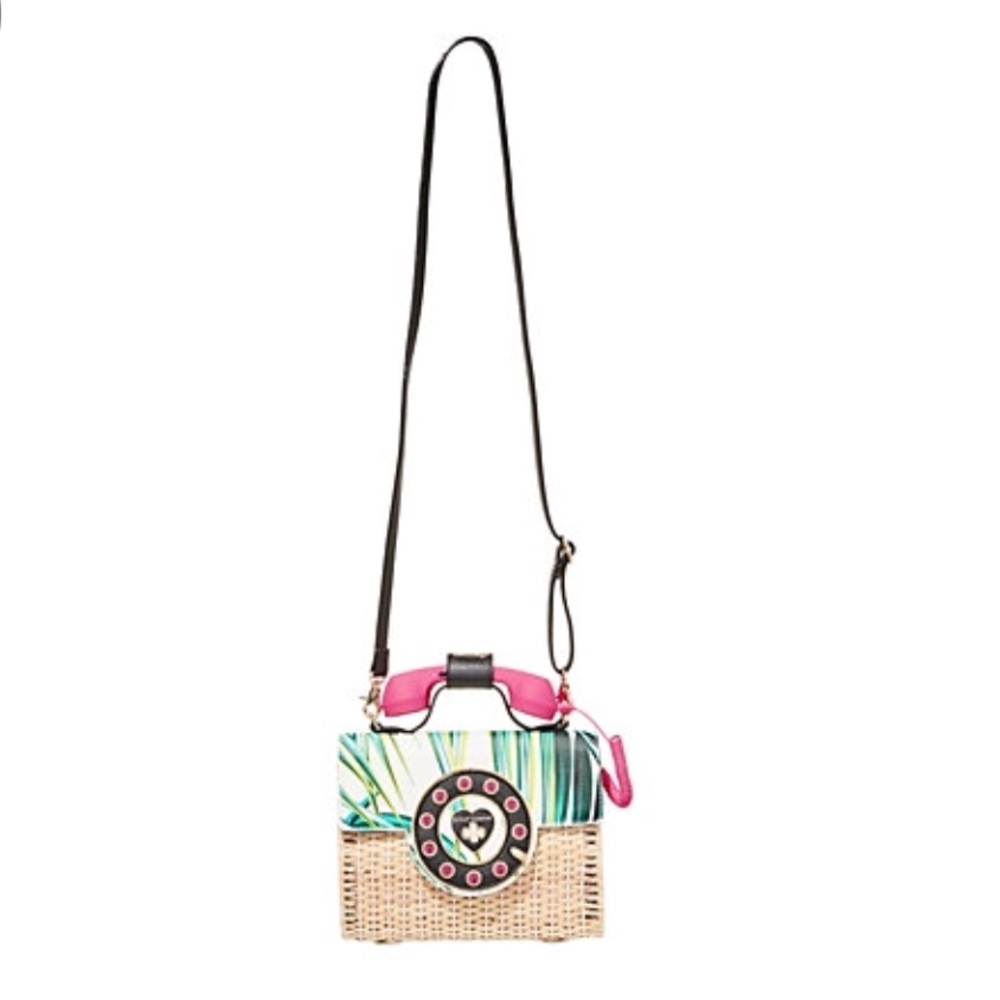 Betsey Johnson (2018) Pink Tropical Wicker Crossbody w/ Phone Bag - Picture 2 of 5